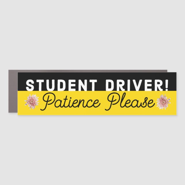 Floral Student Driver Patience Please Yellow  Car Magnet (Front)