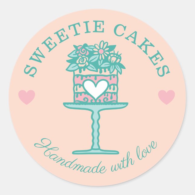 Floral Style Bakery Cake & Stand Logo Blush Pink Classic Round Sticker (Front)