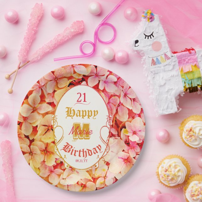 Floral Stylish Elegant Modern 21st Birthday Party Paper Plates (Party)