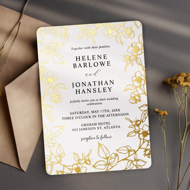 Floral Stylish Trendy Modern Elegant Wedding Foil Invitation (Floral Stylish Trendy Modern Elegant Wedding Foil Invitation)