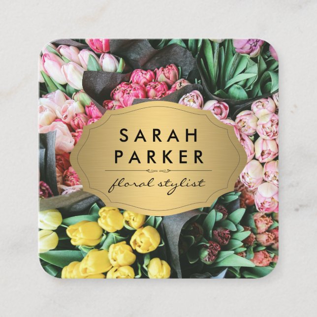 Floral Stylist | Elegant Flowers Square Business Card (Front)