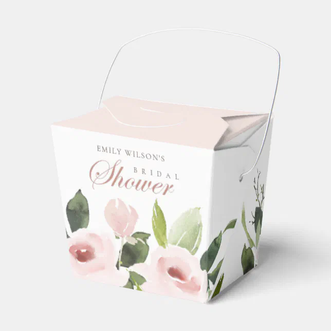 FLORAL SUBTLE SOFT BLUSH PINK ROSE BRIDAL SHOWER FAVOR BOXES | Zazzle