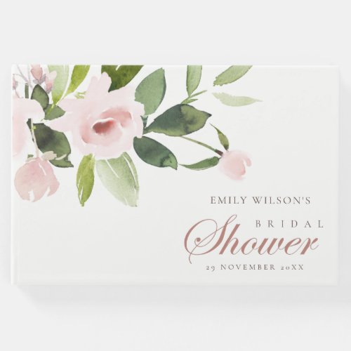 FLORAL SUBTLE SOFT BLUSH PINK ROSE BRIDAL SHOWER GUEST BOOK