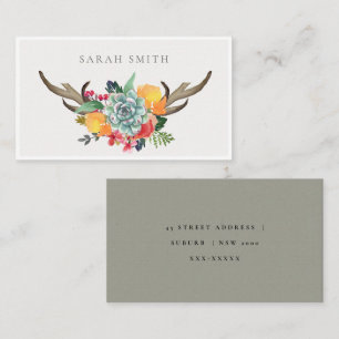 FLORAL SUCCULENT ANTLER BOHEMIAN ALLURE ADDRESS BUSINESS CARD