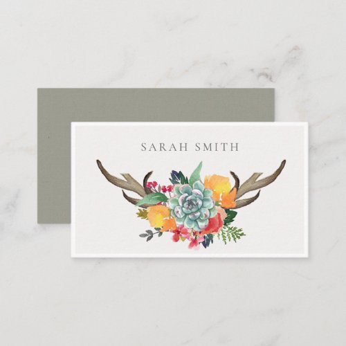 FLORAL SUCCULENT ANTLER BOHEMIAN ALLURE  ADDRESS BUSINESS CARD