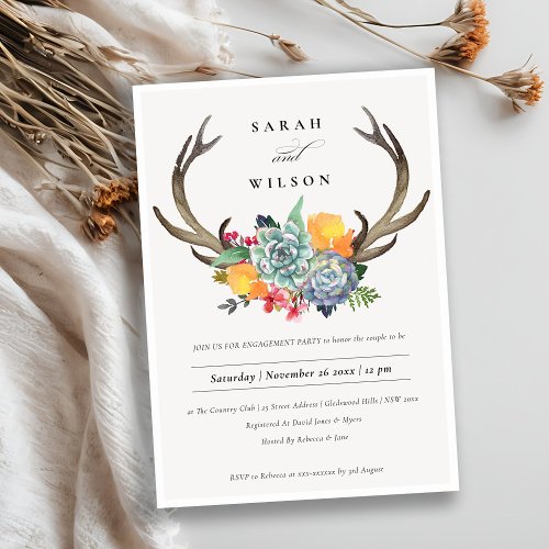 FLORAL SUCCULENT ANTLER BOHEMIAN ALLURE ENGAGEMENT INVITATION