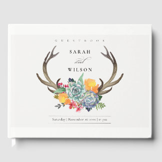 FLORAL SUCCULENT ANTLER BOHEMIAN ALLURE MONOGRAM GUEST BOOK