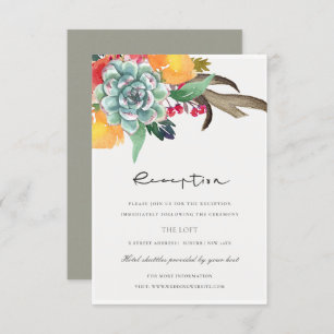 FLORAL SUCCULENT ANTLER BOHEMIAN ALLURE RECEPTION INVITATION