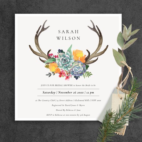 FLORAL SUCCULENT ANTLER BOHEMIAN ALLURE  SHOWER INVITATION