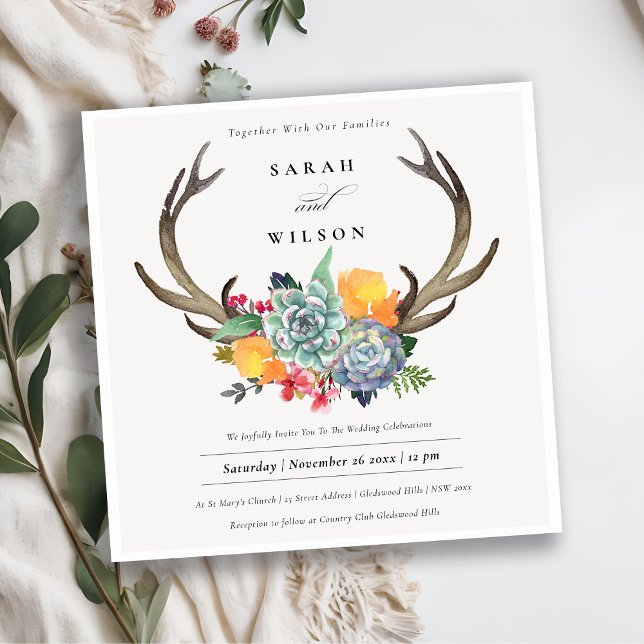 FLORAL SUCCULENT ANTLER BOHEMIAN ALLURE WEDDING INVITATION (Creator Uploaded)