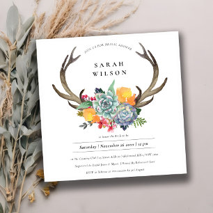 FLORAL SUCCULENT ANTLER BOHEMIAN BRIDAL SHOWER INVITATION