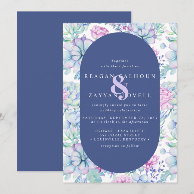 Floral Succulent Botanical Cactus Modern Wedding Invitation (Front/Back)