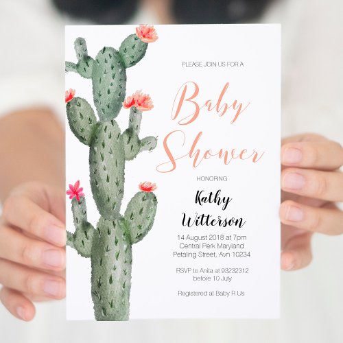 Floral Succulent Cactus baby shower invitation