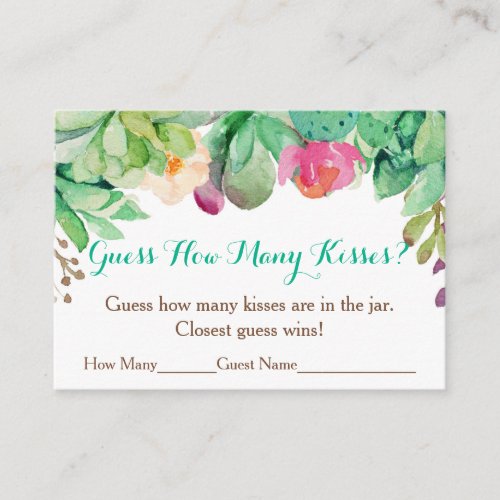 Floral Succulent Guess How Many Kisses Game Enclosure Card