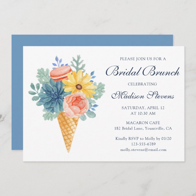 Floral Succulent Macaron | Bridal Brunch Invitation (Front/Back)