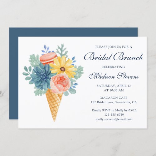 Floral Succulent Macaron  Bridal Brunch Invitation