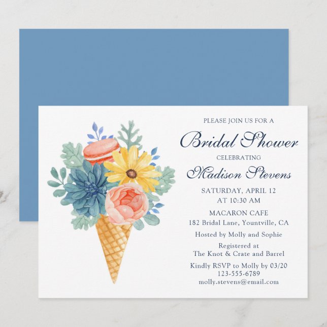 Floral Succulent Macaron | Bridal Shower Invitation (Front/Back)