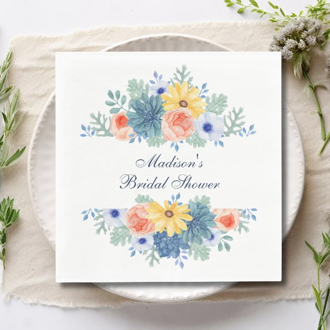 Floral Succulent Macaron Bridal Shower Napkins (Creator Uploaded)