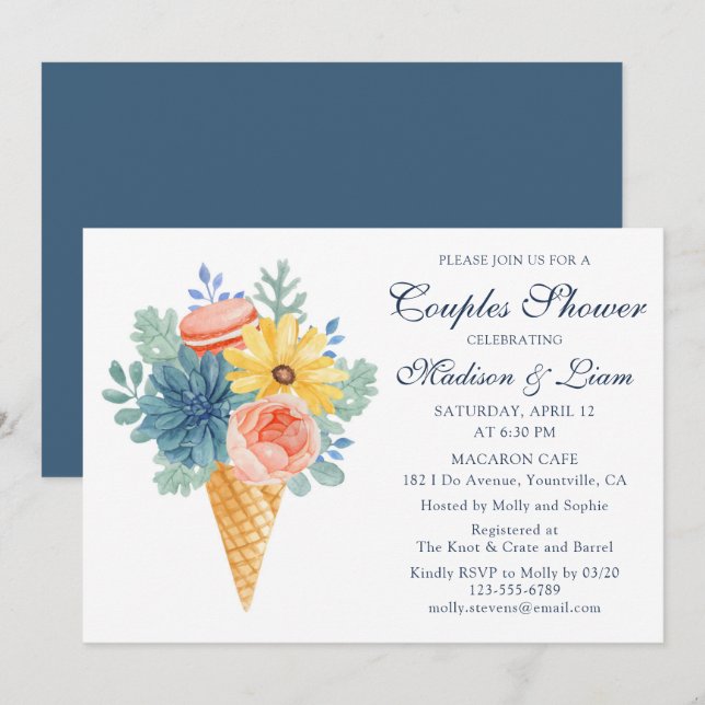 Floral Succulent Macaron | Couples Shower Invitation (Front/Back)