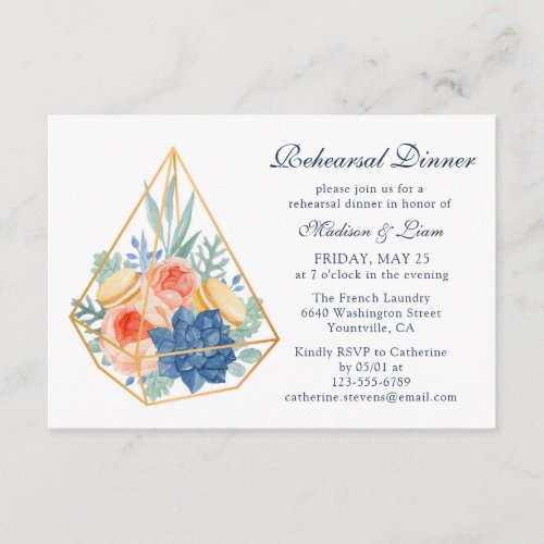 Floral Succulent Macaron Rehearsal Dinner Enclosure Card