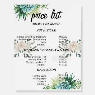 Floral Succulent Salon Price List Template Foam Board