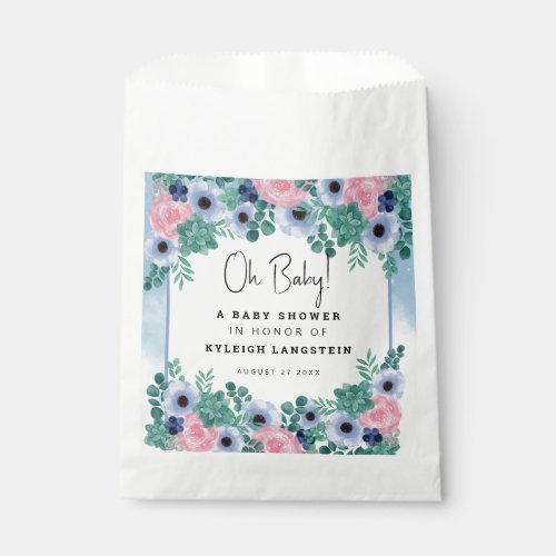 Floral Succulent Watercolor Baby Shower Favor Bag