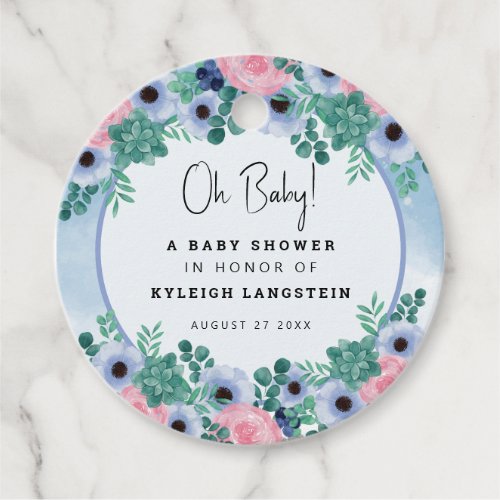 Floral Succulent Watercolor Baby Shower Favor Tags