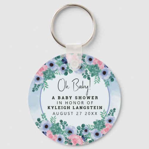 Floral Succulent Watercolor Baby Shower Keychain