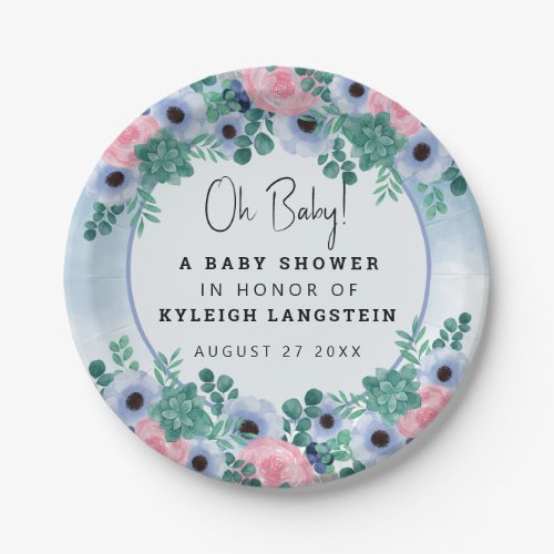 Floral Succulent Watercolor Baby Shower Paper Plates