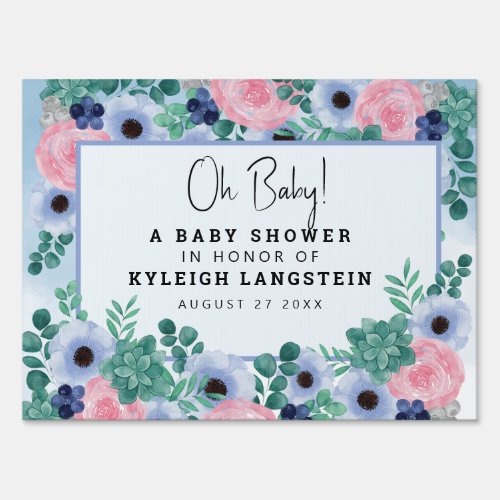 Floral Succulent Watercolor Baby Shower Sign