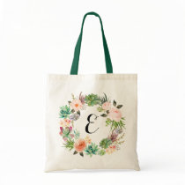 Floral Succulents Blush Peach Wreath Personalized Tote Bag Floral Succulents Blush Peach Wreath Personalized Tote Bag