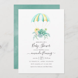 Floral Succulents Bouquet Parachute Baby Shower Invitation