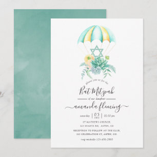 Floral Succulents Bouquet Parachute Bat Mitzvah Invitation