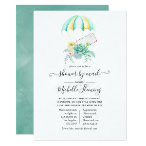 Floral Succulents Parachute Baby Shower by Mail Invitation