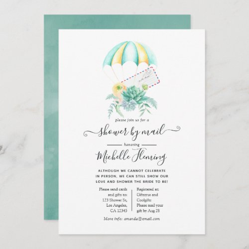 Floral Succulents Parachute Bridal Shower by Mail Invitation