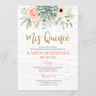 Floral Succulents Quinceañera invitation