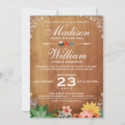 Floral Succulents Rustic Wedding Invitation