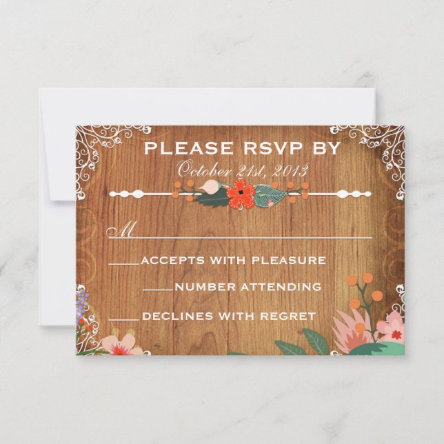 Floral Succulents Rustic Wedding rsvp (Front)