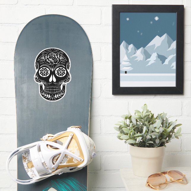 Floral Sugar Skull Black & White Sticker (Snowboard)