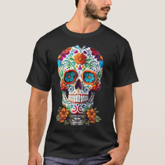 Floral Sugar Skull Day Of Dead Dia De Los Muertos T-Shirt