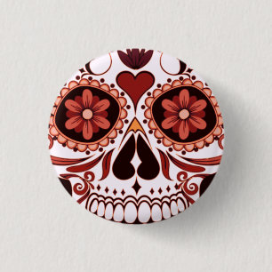 Floral Sugar Skull Day of the Dead Art Button