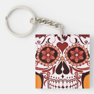 Floral Sugar Skull Day of the Dead Art Keychain