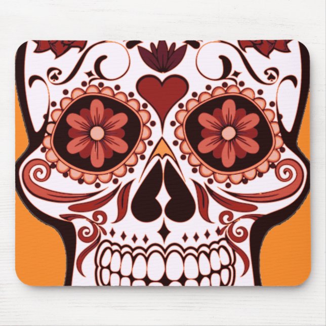 Floral Sugar Skull Day of the Dead Art Mouse Pad (Front)
