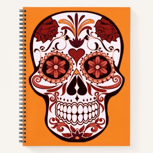 Floral Sugar Skull Day of the Dead Art Orange Notebook