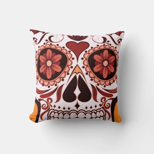 Floral Sugar Skull Day of the Dead Art Throw Pillow