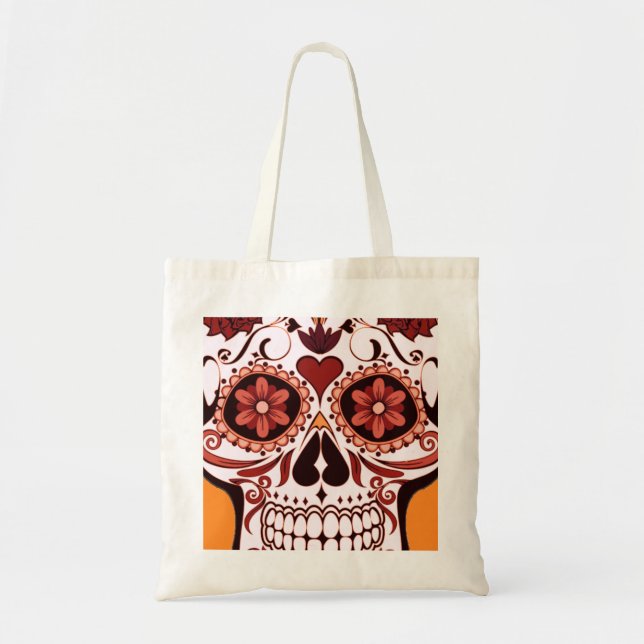 Floral Sugar Skull Day of the Dead Art Tote Bag (Front)
