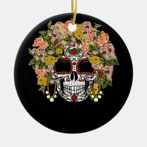 Floral Sugar Skull Day of the Dead Dia De Muertos Ceramic Ornament