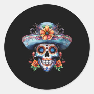 Floral Sugar Skull Day Of The Dead Dia De Muertos  Classic Round Sticker