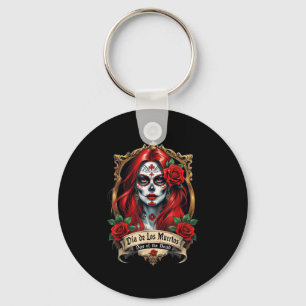Floral Sugar Skull Day Of The Dead Dia De Muertos Keychain