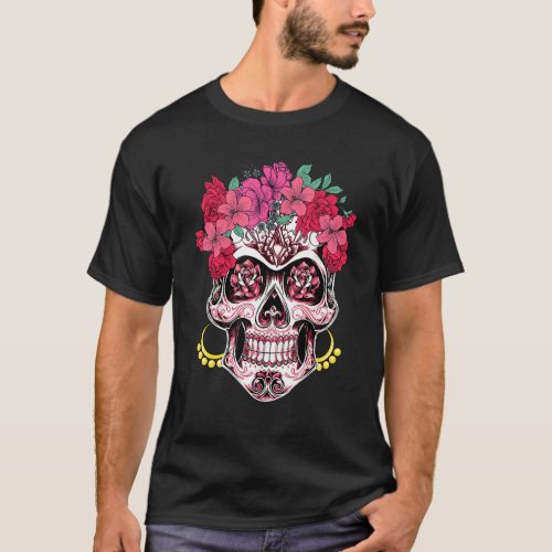 Floral Sugar Skull Day of the Dead Dia De Muertos  T_Shirt
